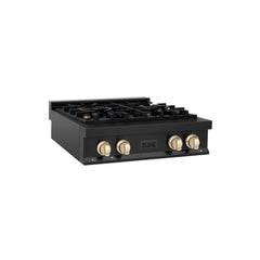 ZLINE Autograph Edition 30 Inch Porcelain Rangetop with 4 Gas Burners in Black Stainless Steel and Gold Accents, RTBZ-30-G - Smart Kitchen Lab