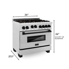 ZLINE Autograph Edition 36 in. 4.6 cu. ft. Gas Burner/Gas Oven Range in DuraSnow® with Matte Black Accents, RGSZ-SN-36-MB - Smart Kitchen Lab