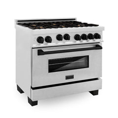 ZLINE Autograph Edition 36 in. 4.6 cu. ft. Gas Burner/Gas Oven Range in DuraSnow® with Matte Black Accents, RGSZ-SN-36-MB - Smart Kitchen Lab