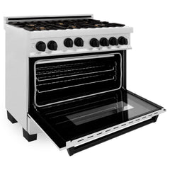 ZLINE Autograph Edition 36 in. 4.6 cu. ft. Gas Burner/Gas Oven Range in DuraSnow® with Matte Black Accents, RGSZ-SN-36-MB - Smart Kitchen Lab