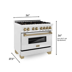 ZLINE Autograph Edition 36 in. 4.6 cu. ft. Range with Gas Stove and Electric Oven in DuraSnow® with Champagne Bronze Accents, RASZ-SN-36-CB - Smart Kitchen Lab