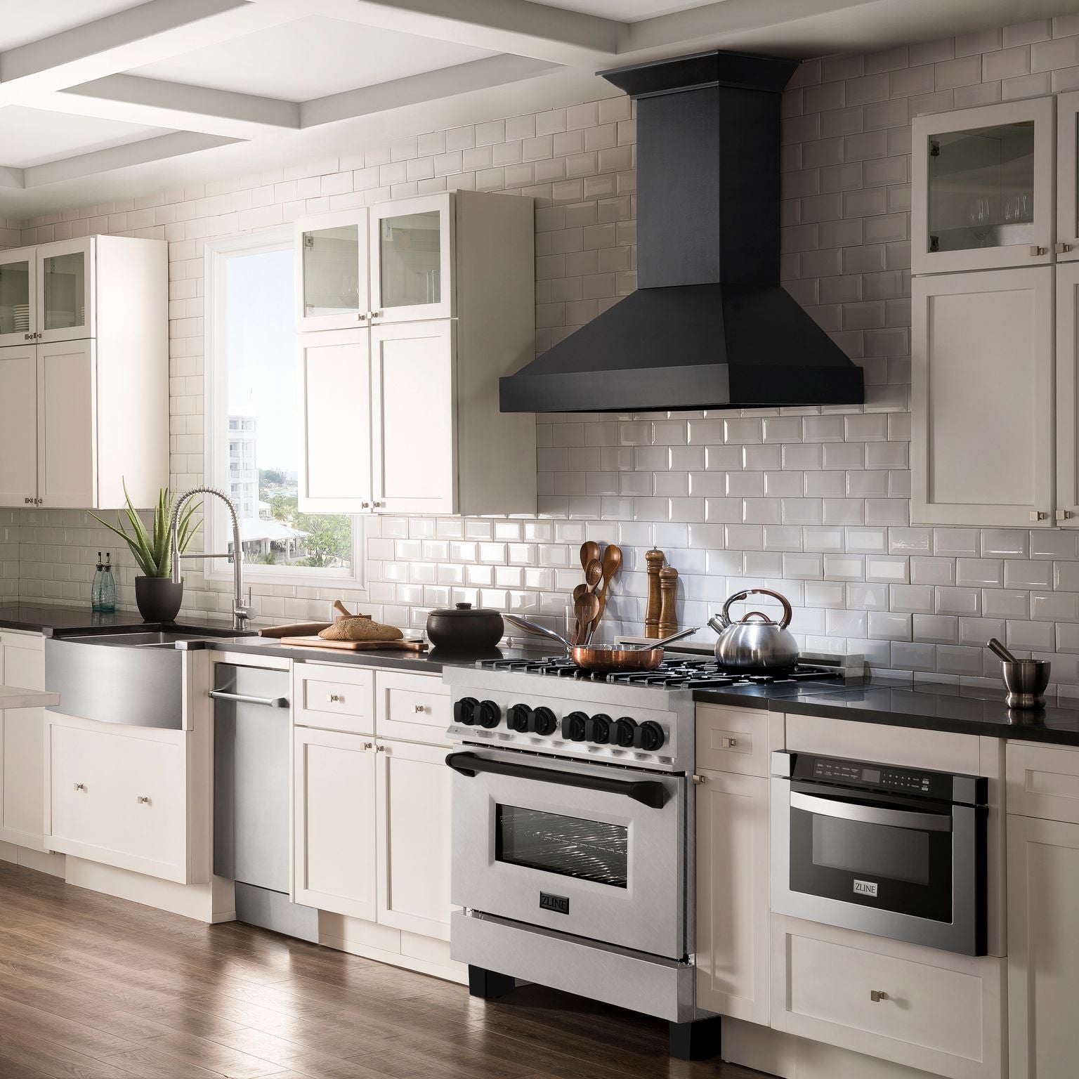 ZLINE Autograph Edition 36 in. 4.6 cu. ft. Range with Gas Stove and Electric Oven in DuraSnow® with Matte Black Accents, RASZ-SN-36-MB - Smart Kitchen Lab