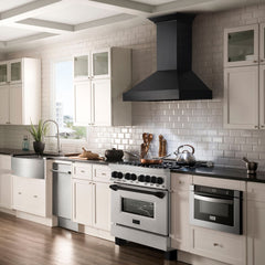 ZLINE Autograph Edition 36 in. 4.6 cu. ft. Range with Gas Stove and Electric Oven in DuraSnow® with Matte Black Accents, RASZ-SN-36-MB - Smart Kitchen Lab