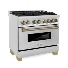 ZLINE Autograph Edition 36 In. 4.6 cu. ft. Range with Gas Stove and Electric Oven in Stainless Steel with Champagne Bronze Accent, RAZ-36-CB - Smart Kitchen Lab