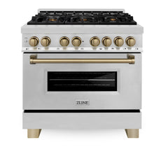 ZLINE Autograph Edition 36 In. 4.6 cu. ft. Range with Gas Stove and Electric Oven in Stainless Steel with Champagne Bronze Accent, RAZ-36-CB - Smart Kitchen Lab