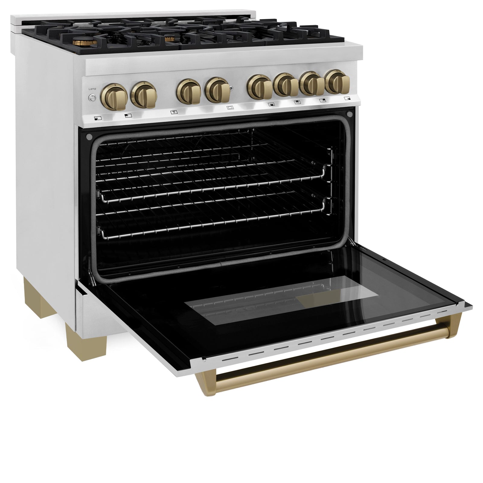 ZLINE Autograph Edition 36 In. 4.6 cu. ft. Range with Gas Stove and Electric Oven in Stainless Steel with Champagne Bronze Accent, RAZ-36-CB - Smart Kitchen Lab