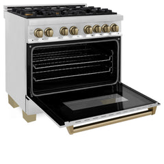 ZLINE Autograph Edition 36 In. 4.6 cu. ft. Range with Gas Stove and Electric Oven in Stainless Steel with Champagne Bronze Accent, RAZ-36-CB - Smart Kitchen Lab