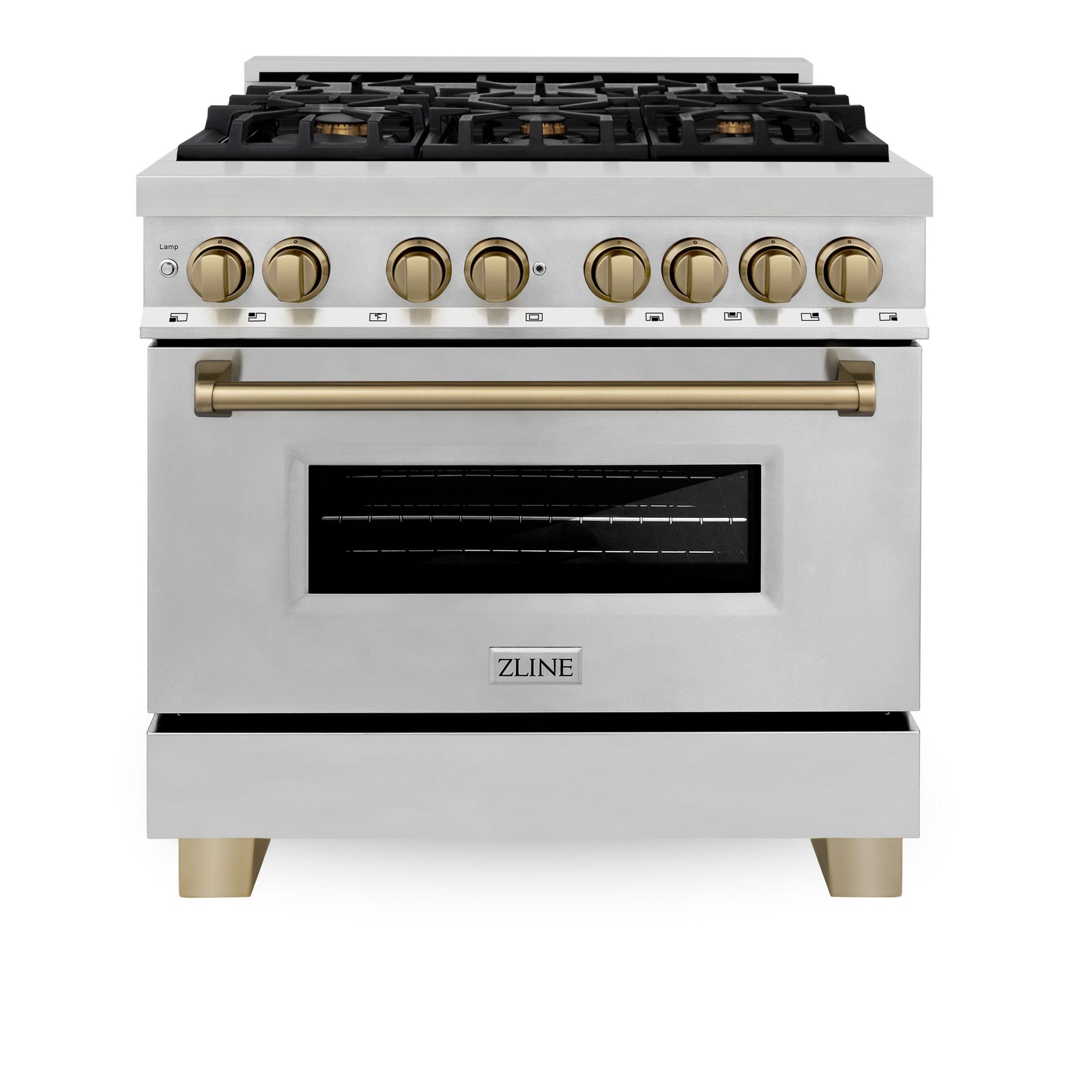 ZLINE Autograph Edition 36 In. 4.6 cu. ft. Range with Gas Stove and Electric Oven in Stainless Steel with Champagne Bronze Accent, RAZ-36-CB - Smart Kitchen Lab