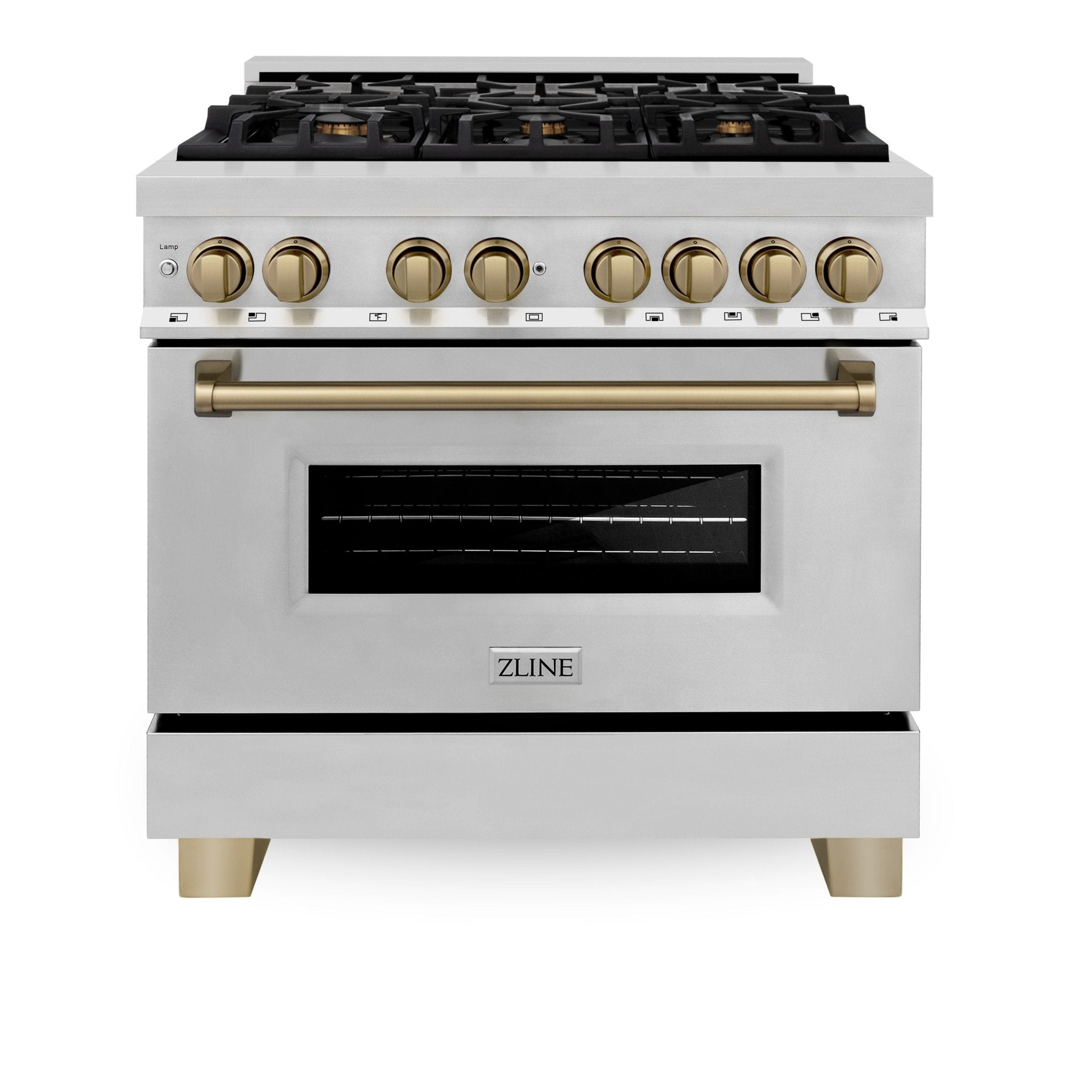 ZLINE Autograph Edition 36 In. 4.6 cu. ft. Range with Gas Stove and Electric Oven in Stainless Steel with Champagne Bronze Accent, RAZ-36-CB - Smart Kitchen Lab
