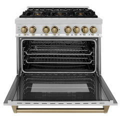 ZLINE Autograph Edition 36 In. 4.6 cu. ft. Range with Gas Stove and Electric Oven in Stainless Steel with Champagne Bronze Accent, RAZ-36-CB - Smart Kitchen Lab