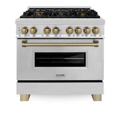 ZLINE Autograph Edition 36 In. 4.6 cu. ft. Range with Gas Stove and Electric Oven in Stainless Steel with Champagne Bronze Accent, RAZ-36-CB - Smart Kitchen Lab