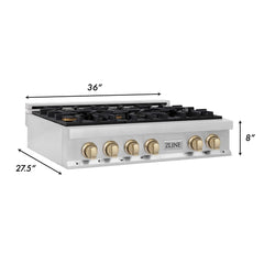 ZLINE Autograph Edition 36 in. Gas Rangetop in Stainless Steel and Gold Accents, RTZ-36-G - Smart Kitchen Lab