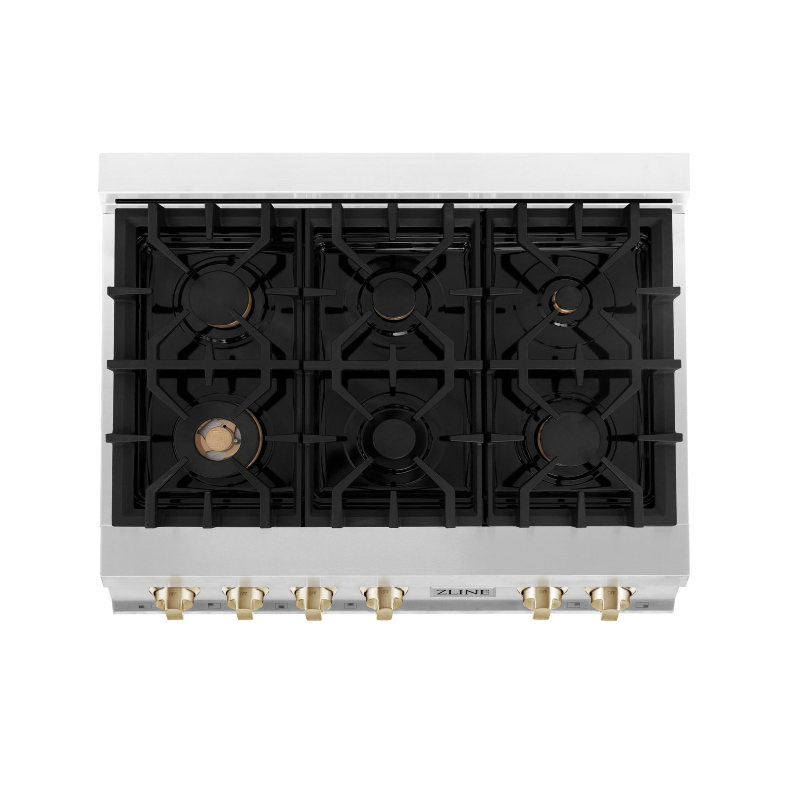 ZLINE Autograph Edition 36 in. Gas Rangetop in Stainless Steel and Gold Accents, RTZ-36-G - Smart Kitchen Lab