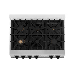 ZLINE Autograph Edition 36 in. Porcelain Rangetop with 6 Gas Burners in Stainless Steel and Matte Black Accents, RTZ-36-MB - Smart Kitchen Lab