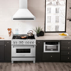 ZLINE Autograph Edition 36 Inch DuraSnow® Stainless Steel Range Hood with White Matte Shell and Matte Black Handle, 8654SNZ-WM36-MB - Smart Kitchen Lab