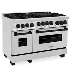 ZLINE Autograph Edition 48" 6.0 cu. ft. Gas Range in DuraSnow® Stainless Steel with Matte Black Accents, RGSZ-SN-48-MB - Smart Kitchen Lab