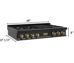 ZLINE Autograph Edition 48 In. Porcelain Rangetop with 7 Gas Burners in Black Stainless Steel and Champagne Bronze Accents, RTBZ-48-CB - Smart Kitchen Lab