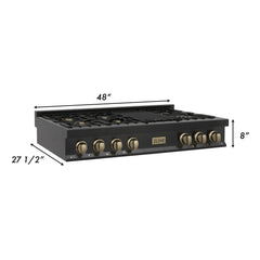 ZLINE Autograph Edition 48 In. Porcelain Rangetop with 7 Gas Burners in Black Stainless Steel and Champagne Bronze Accents, RTBZ-48-CB - Smart Kitchen Lab
