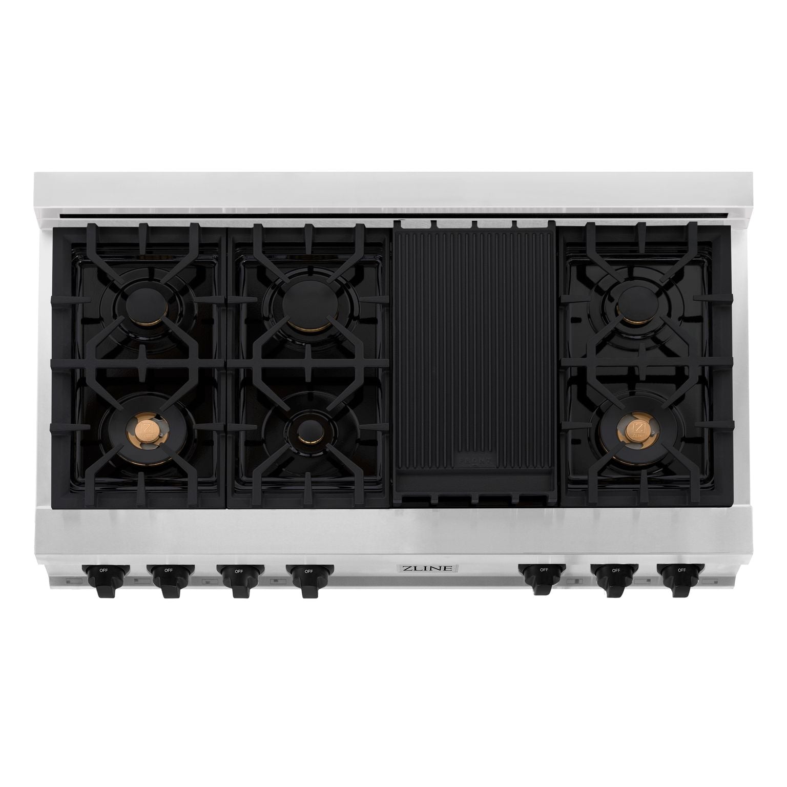 ZLINE Autograph Edition 48 in. Porcelain Rangetop with 7 Gas Burners in Stainless Steel and Matte Black Accents, RTZ-48-MB - Smart Kitchen Lab