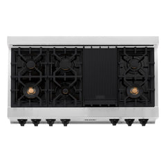 ZLINE Autograph Edition 48 in. Porcelain Rangetop with 7 Gas Burners in Stainless Steel and Matte Black Accents, RTZ-48-MB - Smart Kitchen Lab
