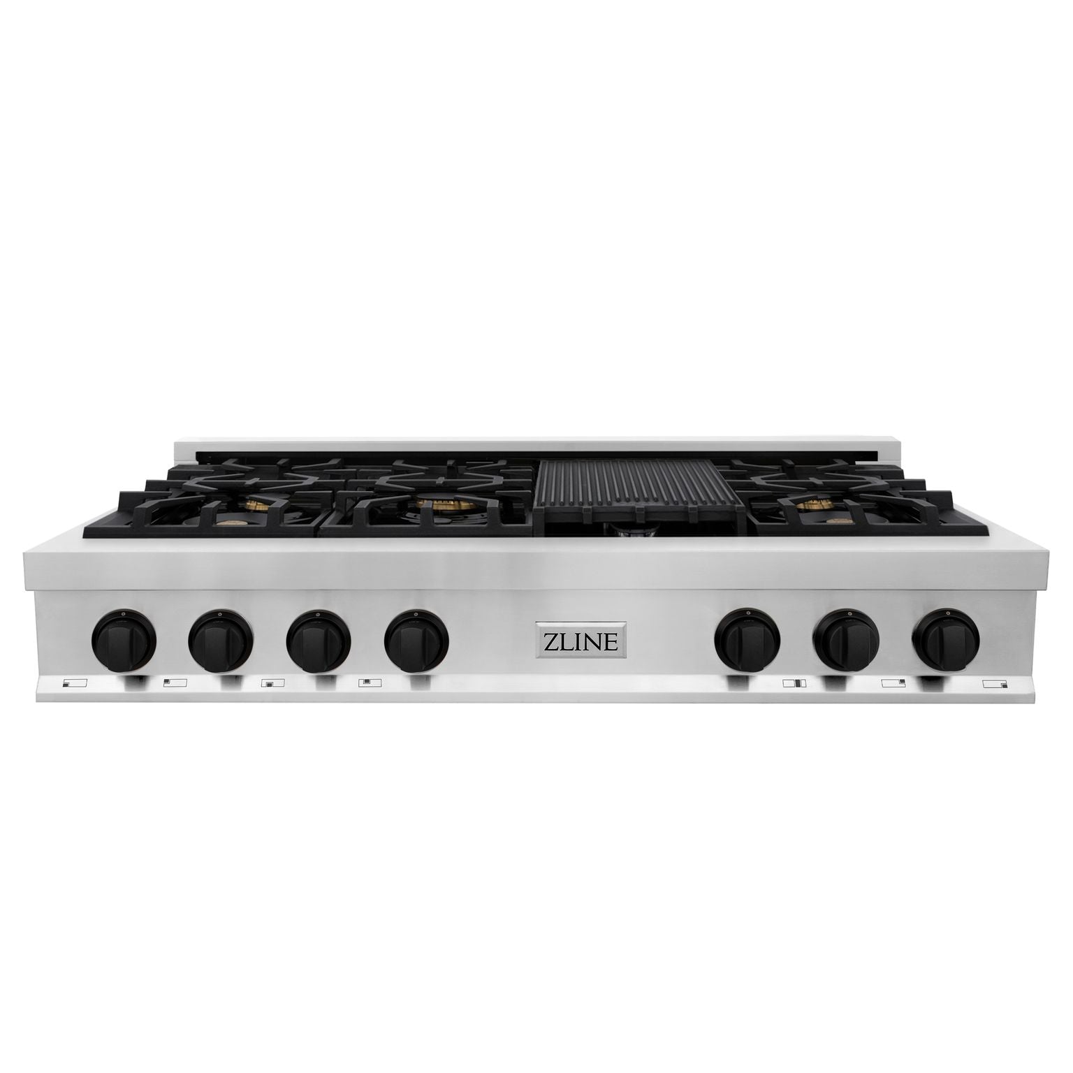 ZLINE Autograph Edition 48 in. Porcelain Rangetop with 7 Gas Burners in Stainless Steel and Matte Black Accents, RTZ-48-MB - Smart Kitchen Lab
