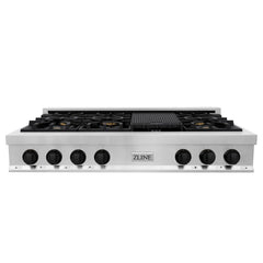 ZLINE Autograph Edition 48 in. Porcelain Rangetop with 7 Gas Burners in Stainless Steel and Matte Black Accents, RTZ-48-MB - Smart Kitchen Lab