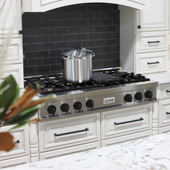ZLINE Autograph Edition 48 in. Porcelain Rangetop with 7 Gas Burners in Stainless Steel and Matte Black Accents, RTZ-48-MB - Smart Kitchen Lab