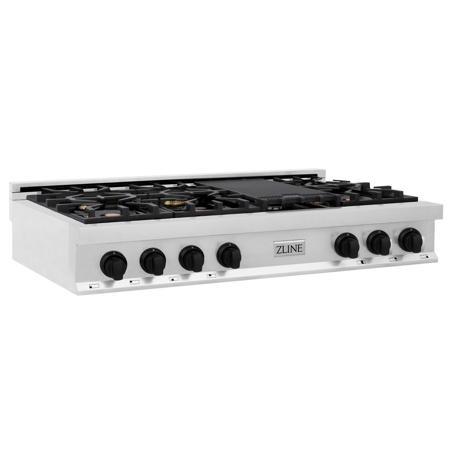 ZLINE Autograph Edition 48 in. Porcelain Rangetop with 7 Gas Burners in Stainless Steel and Matte Black Accents, RTZ-48-MB - Smart Kitchen Lab