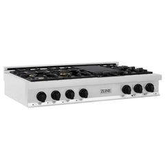 ZLINE Autograph Edition 48 in. Porcelain Rangetop with 7 Gas Burners in Stainless Steel and Matte Black Accents, RTZ-48-MB - Smart Kitchen Lab