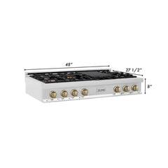 ZLINE Autograph Edition 48 In. Rangetop with 7 Gas Burners in Stainless Steel and Champagne Bronze Accents, RTZ-48-CB - Smart Kitchen Lab