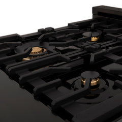 ZLINE Autograph Edition 48 Inch Porcelain Rangetop with 7 Gas Burners in Black Stainless Steel and Gold Accents, RTBZ-48-G - Smart Kitchen Lab