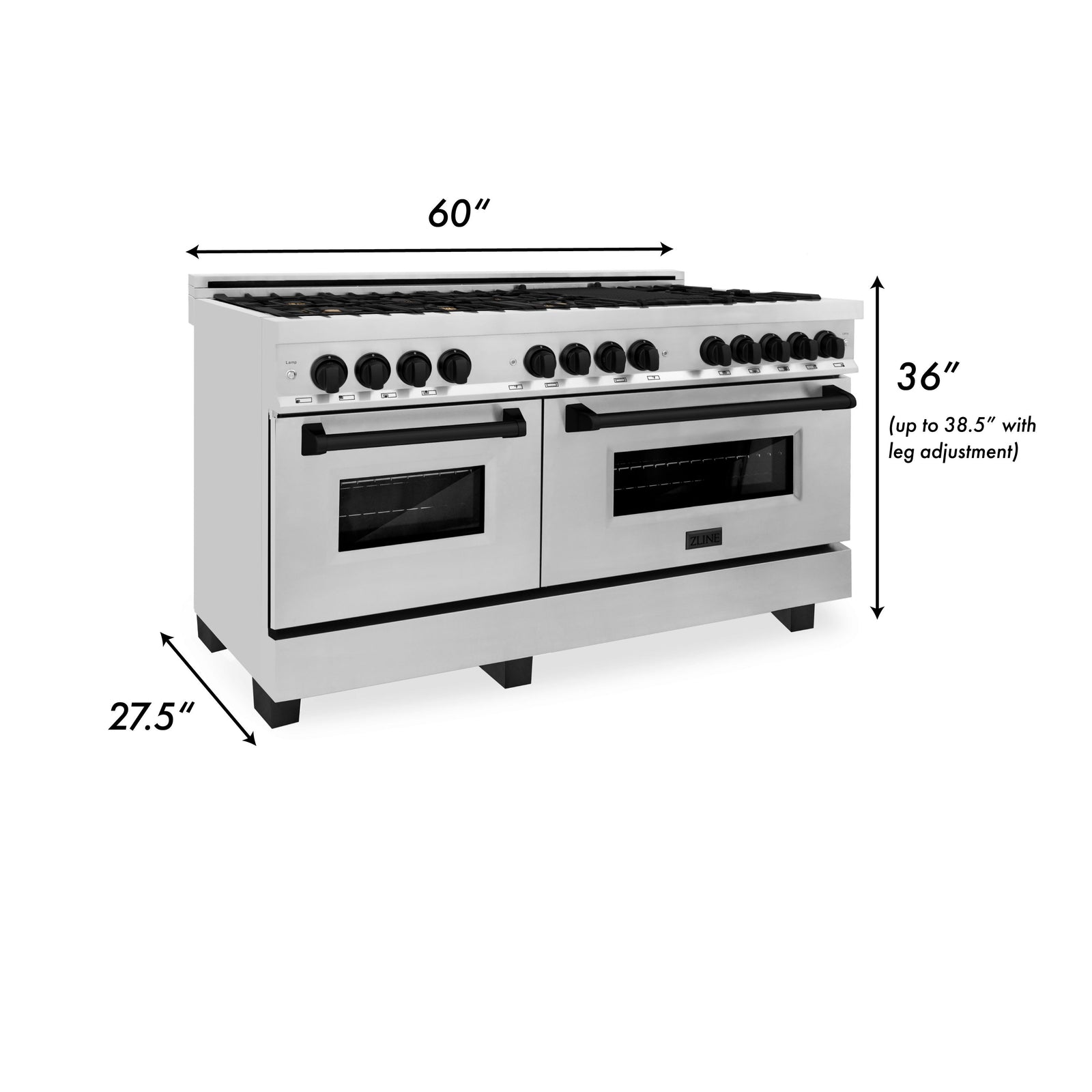 ZLINE Autograph Edition 60 in. 7.4 cu. ft. Gas Burner/Electric Oven Range in Stainless Steel with Matte Black Accents, RAZ-60-MB - Smart Kitchen Lab