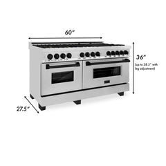 ZLINE Autograph Edition 60 in. 7.4 cu. ft. Gas Burner/Electric Oven Range in Stainless Steel with Matte Black Accents, RAZ-60-MB - Smart Kitchen Lab