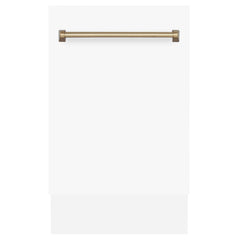 ZLINE Autograph Series 18 In. Dishwasher in White Matte with Champagne Bronze Handle, DWVZ-WM-18-CB - Smart Kitchen Lab
