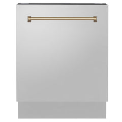 ZLINE Autograph Series 24 inch Tall Dishwasher in Stainless Steel with Champagne Bronze Handle, DWVZ-304-24-CB - Smart Kitchen Lab
