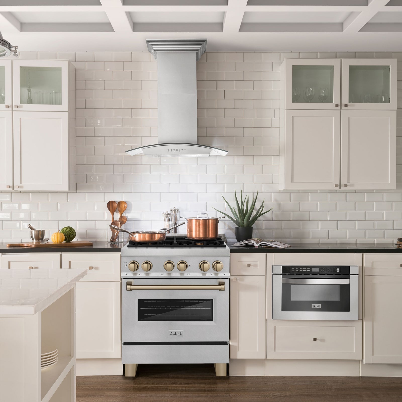 ZLINE Kitchen and Bath 30 Inch Autograph Edition Dual Fuel Range in DuraSnow® Stainless Steel with Champagne Bronze Accents, RASZ-SN-30-CB - Smart Kitchen Lab