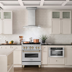 ZLINE Kitchen and Bath 30 Inch Autograph Edition Dual Fuel Range in DuraSnow® Stainless Steel with Champagne Bronze Accents, RASZ-SN-30-CB - Smart Kitchen Lab