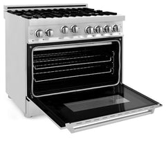 ZLINE Kitchen and Bath 36 Inch Professional Gas Burner and Gas Oven Range in Stainless Steel, RG36 - Smart Kitchen Lab