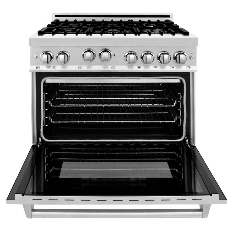 ZLINE Kitchen and Bath 36 Inch Professional Gas Burner and Gas Oven Range in Stainless Steel, RG36 - Smart Kitchen Lab