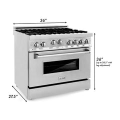 ZLINE Kitchen and Bath 36 Inch Professional Gas Burner and Gas Oven Range in Stainless Steel, RG36 - Smart Kitchen Lab