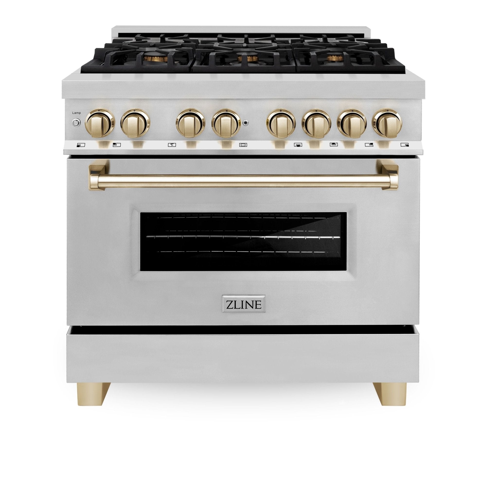 ZLINE Kitchen and Bath Autograph Edition 36 In. Range with Gas Stove and Electric Oven in Stainless Steel with Gold Accent, RAZ-36-G - Smart Kitchen Lab