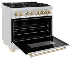 ZLINE Kitchen and Bath Autograph Edition 36 In. Range with Gas Stove and Electric Oven in Stainless Steel with Gold Accent, RAZ-36-G - Smart Kitchen Lab