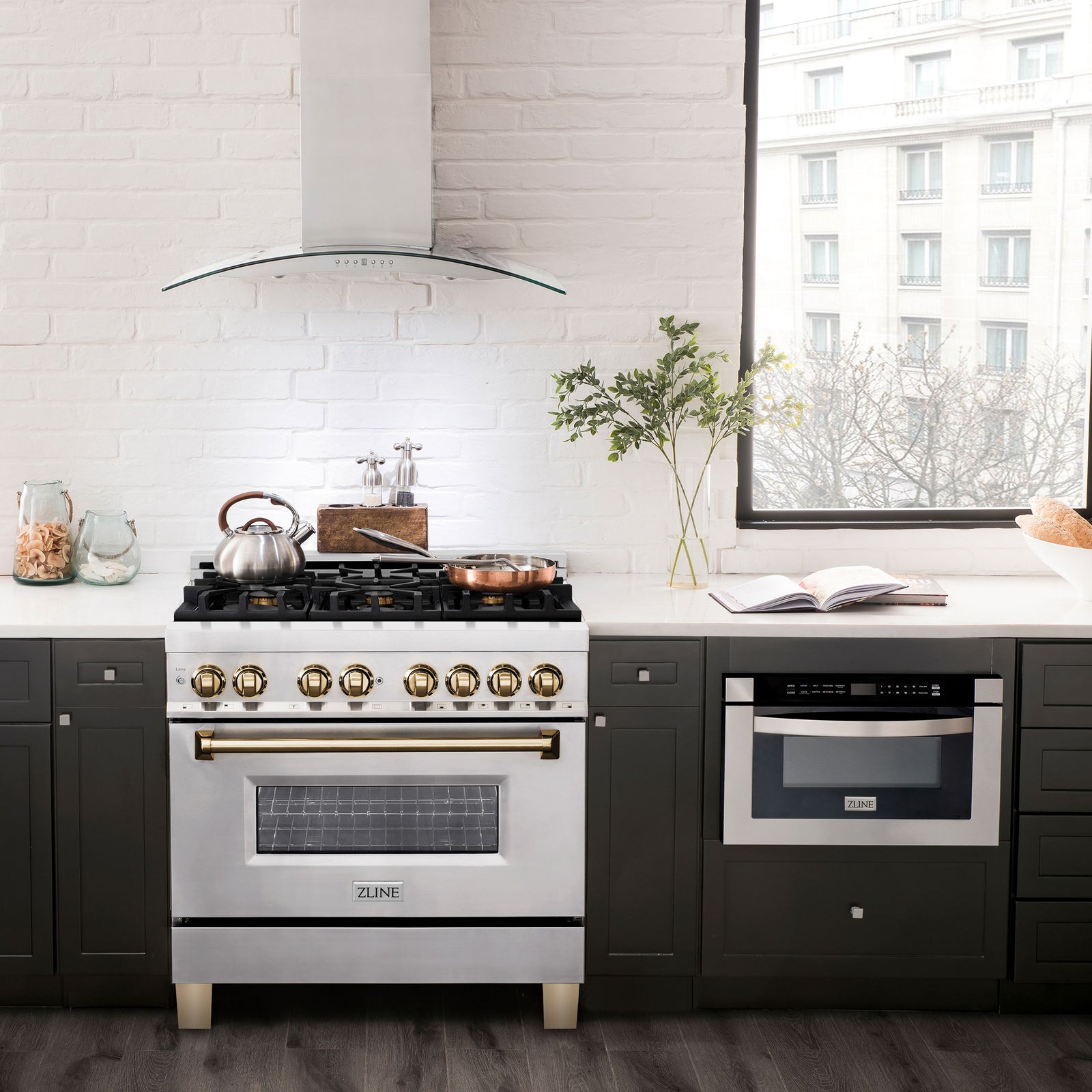 ZLINE Kitchen and Bath Autograph Edition 36 In. Range with Gas Stove and Electric Oven in Stainless Steel with Gold Accent, RAZ-36-G - Smart Kitchen Lab
