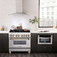 ZLINE Kitchen and Bath Autograph Edition 36 In. Range with Gas Stove and Electric Oven in Stainless Steel with Gold Accent, RAZ-36-G - Smart Kitchen Lab