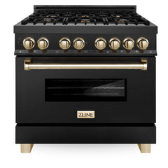 ZLINE Kitchen and Bath Autograph Edition 36 In. Range with Gas Stove and Electric Oven in Stainless Steel with Gold Accent, RAZ-36-G - Smart Kitchen Lab