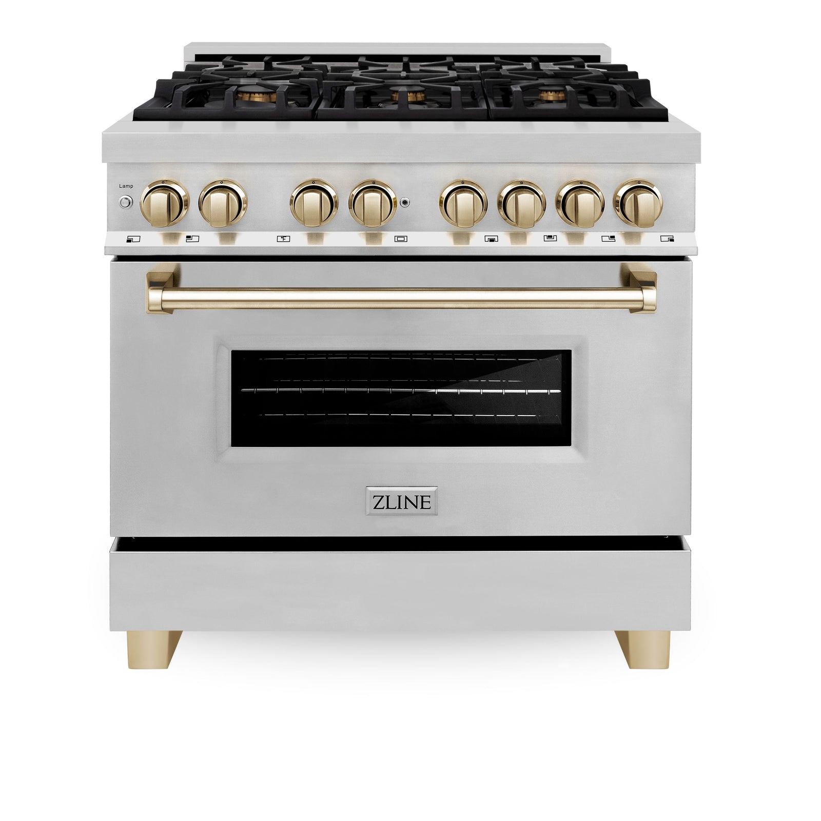 ZLINE Kitchen and Bath Autograph Edition 36 In. Range with Gas Stove and Electric Oven in Stainless Steel with Gold Accent, RAZ-36-G - Smart Kitchen Lab