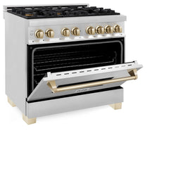 ZLINE Kitchen and Bath Autograph Edition 36 In. Range with Gas Stove and Electric Oven in Stainless Steel with Gold Accent, RAZ-36-G - Smart Kitchen Lab