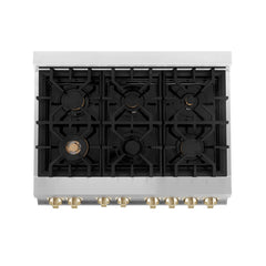 ZLINE Kitchen and Bath Autograph Edition 36 In. Range with Gas Stove and Electric Oven in Stainless Steel with Gold Accent, RAZ-36-G - Smart Kitchen Lab