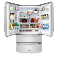 ZLINE Stainless Steel Refrigerator with Freestanding French Doors & Ice Maker - 36-Inch, 22.5 Cu. Ft., RFM-36 - Smart Kitchen Lab